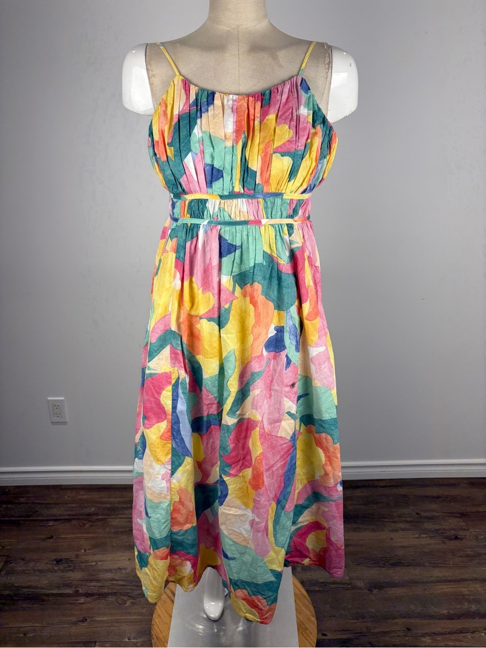 Reitmans Abstract Watercolor Floral Smocked Maxi Dress Multi-Color S